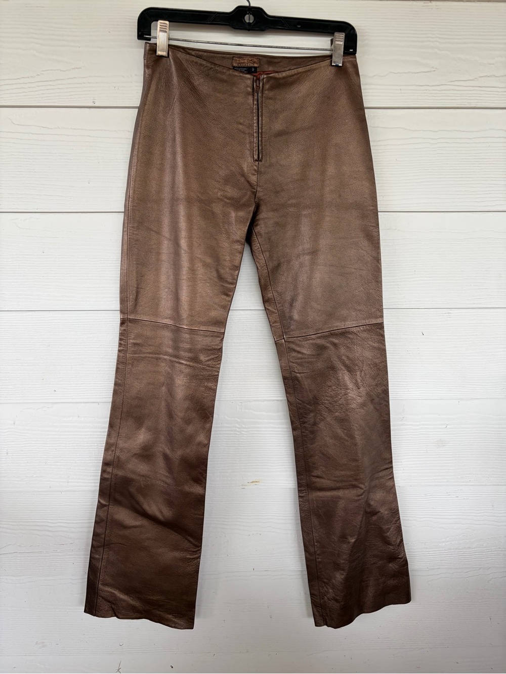 BCBGMaxAzria Brown Leather Flare Jeans